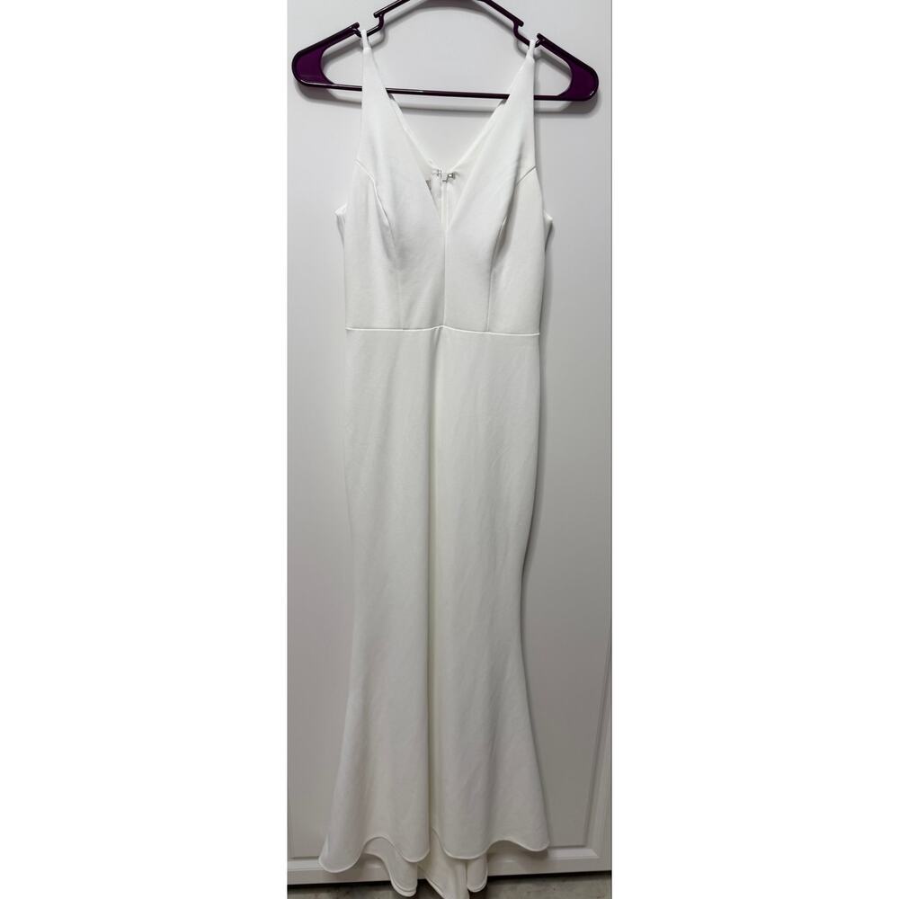 BHLDN White Mermaid Maxi Wedding Dress V-Neck Crepe Gown Size 2 - Picture 8 of 9